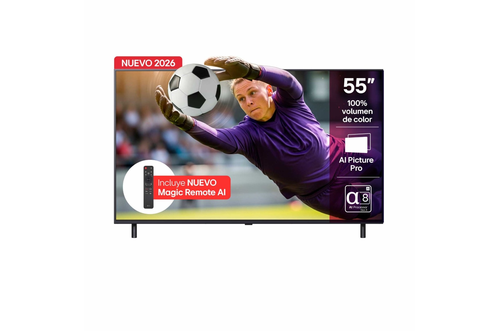 Vista frontal de TV LG 55" QNED evo AI 4K – El partido más vívido en casa 55QNED85BSG